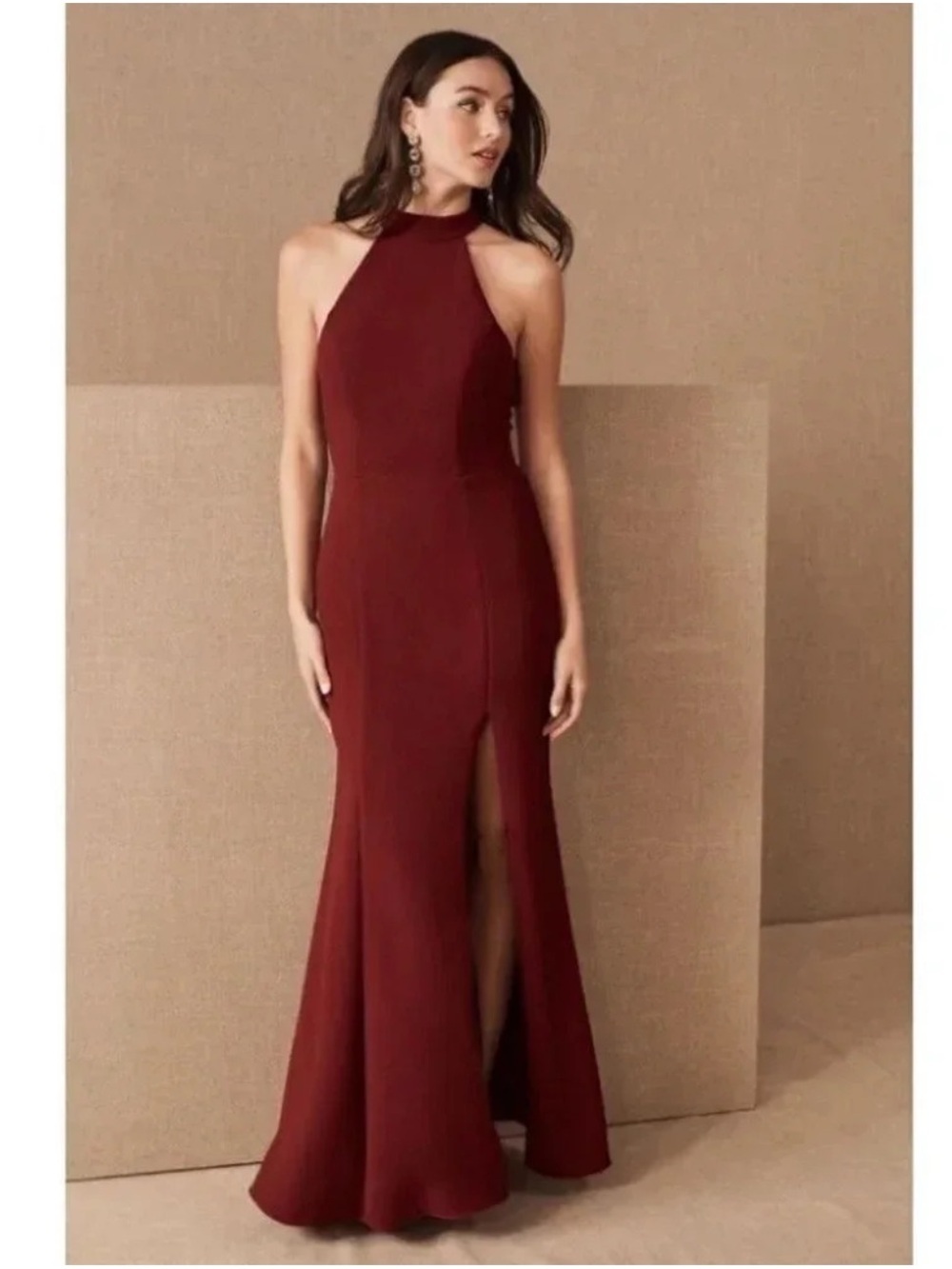 NWT Anthropologie BHLDN Formal Halter Maxi Dress Red 2